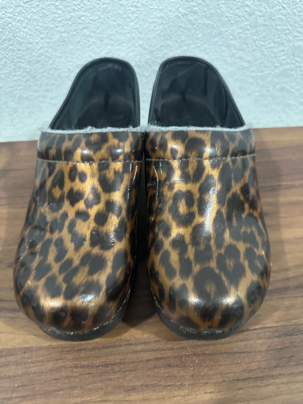 Dansko Leopard Print Patent Clogs - Brown and Black